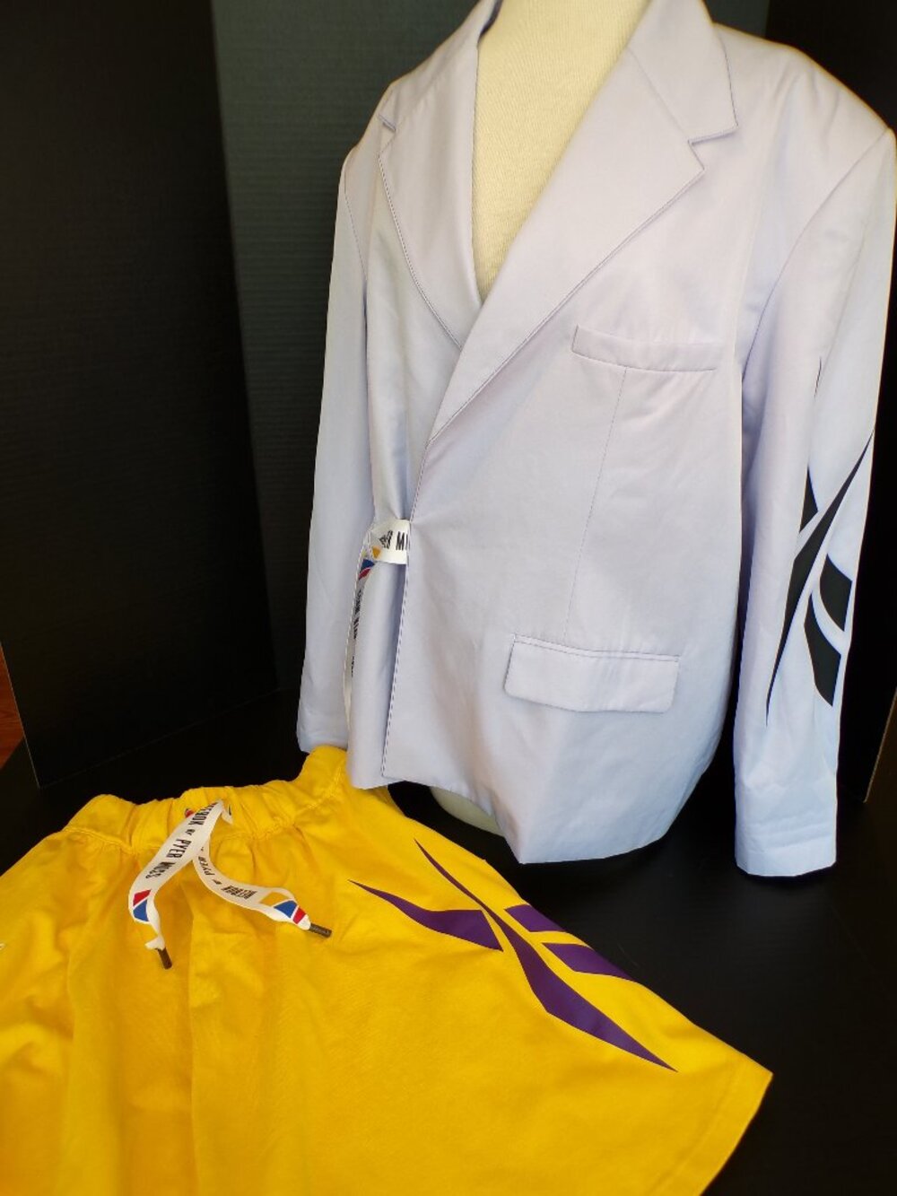 Reebok By Pyer Moss Wrapped Lavender Blazer and RCPM Yellow Skirt